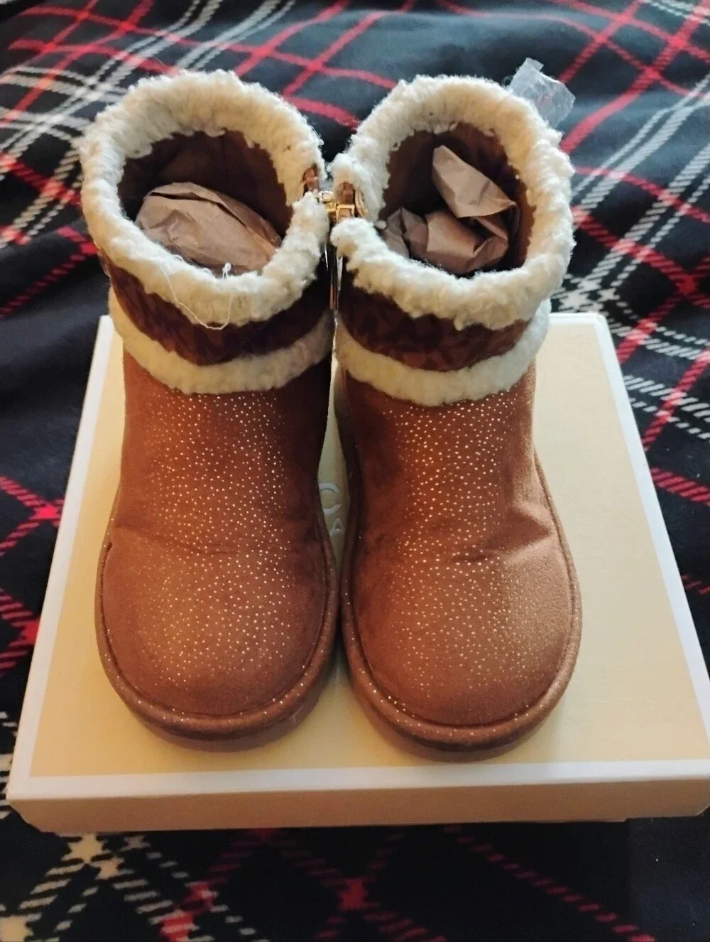 Michael Kors Toddler Luxy Laurinda 2 Booties With Fur And A Touch Of Sparkle Sz9